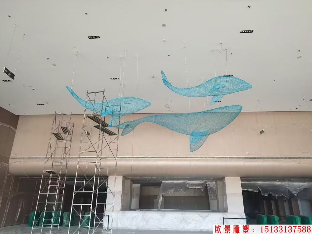 不锈钢吊顶镂空动物鲸鱼摆件，适合海洋馆景观装饰,3